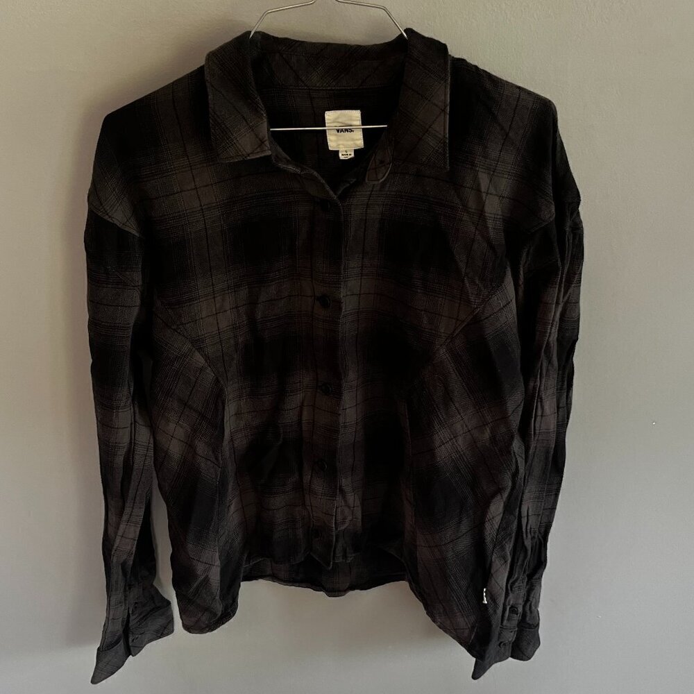 Vans Women's Button Up Black & Grey Long Sleeve Shirt Plaid Large